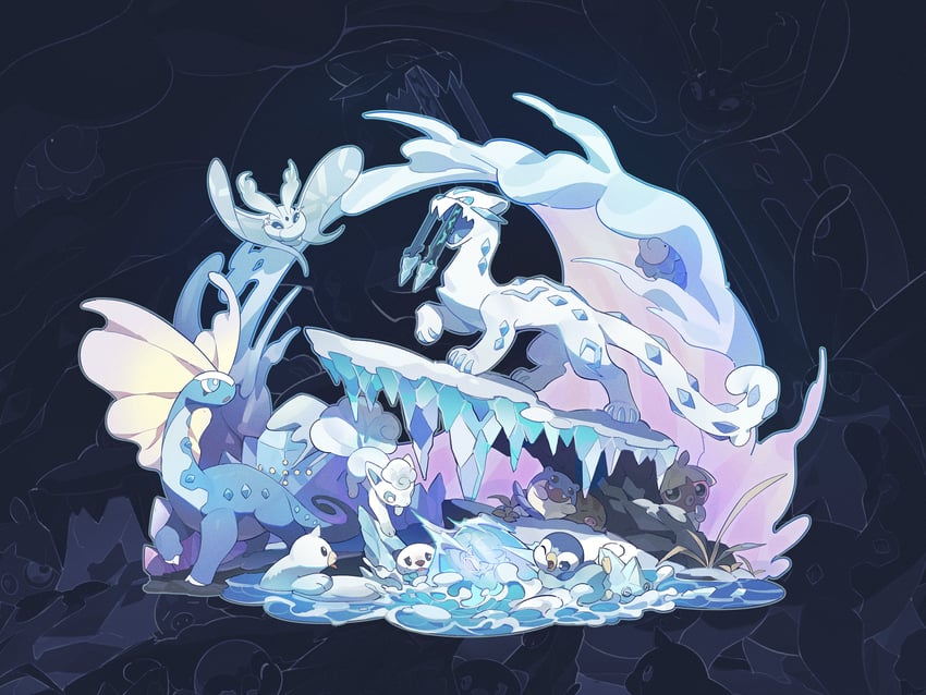 piplup, oshawott, alolan vulpix, quaxly, snom, and 8 more (pokemon) drawn by lanjiujiu