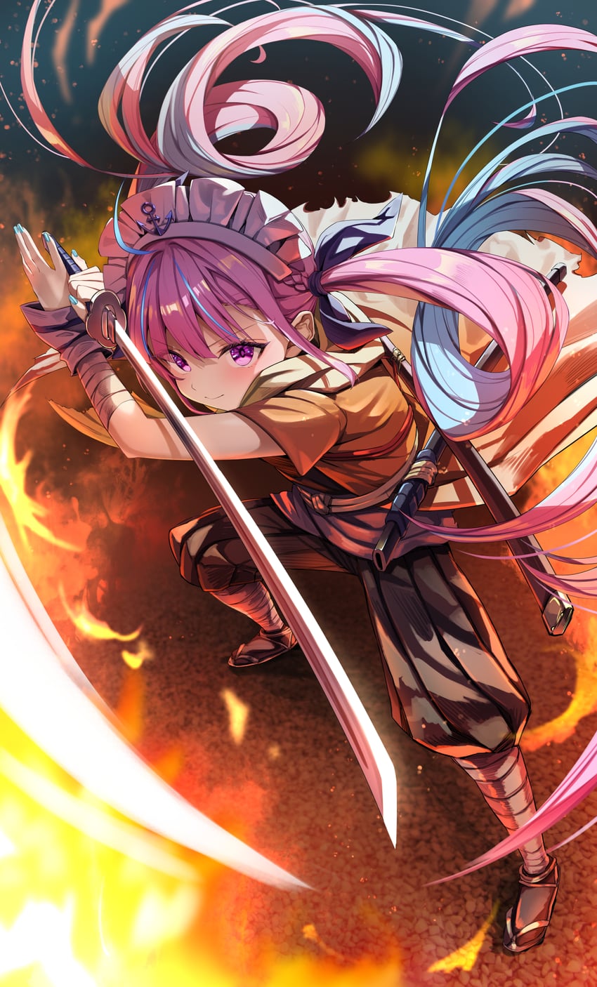 minato aqua and sekiro (hololive and 1 more) drawn by summer_tail720