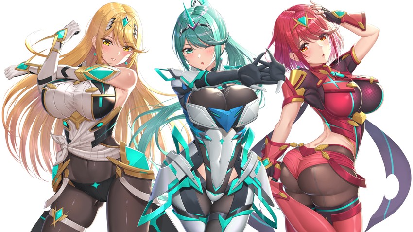 pyra, pneuma, and mythra (xenoblade chronicles and 2 more) drawn by nemunemu_semi