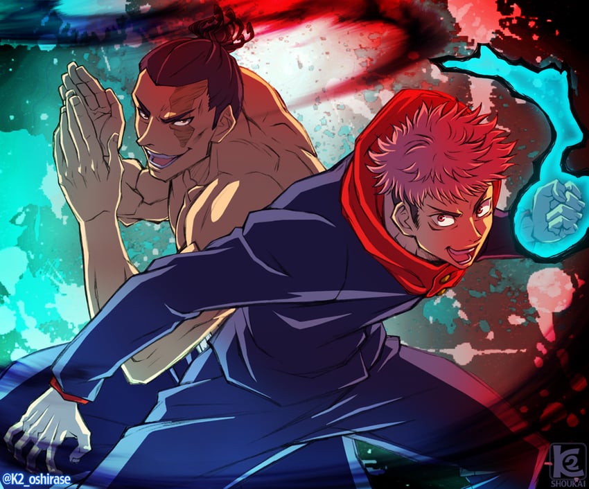 itadori yuuji and toudou aoi (jujutsu kaisen) drawn by k2_shokai