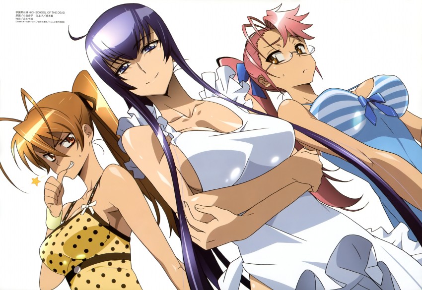 busujima saeko, takagi saya, and miyamoto rei (highschool of the dead) drawn by kotani_kyouko