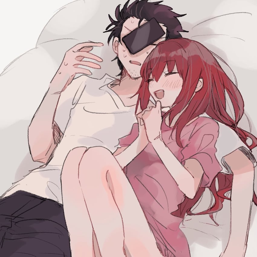 makise kurisu and okabe rintarou (steins;gate) drawn by suehiroch0