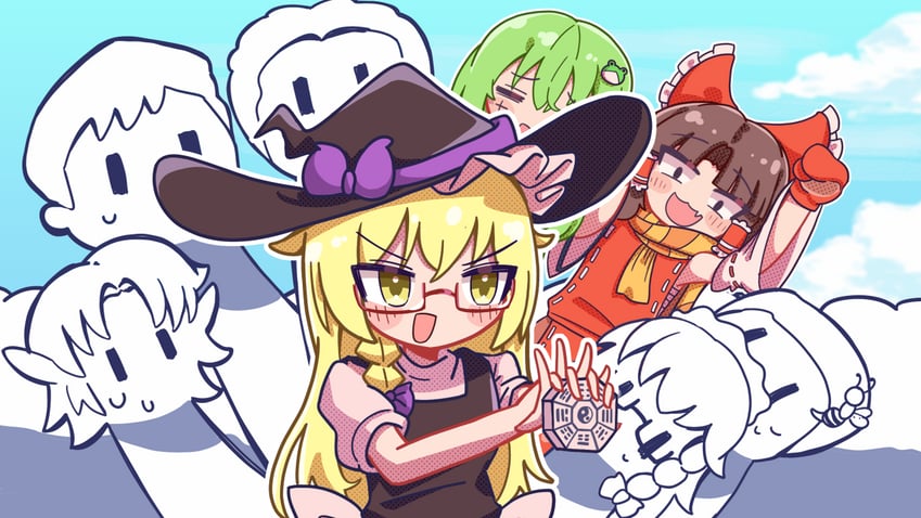 hakurei reimu, kirisame marisa, izayoi sakuya, kochiya sanae, mizuhashi parsee, and 8 more (touhou and 1 more) drawn by mushroomsucy