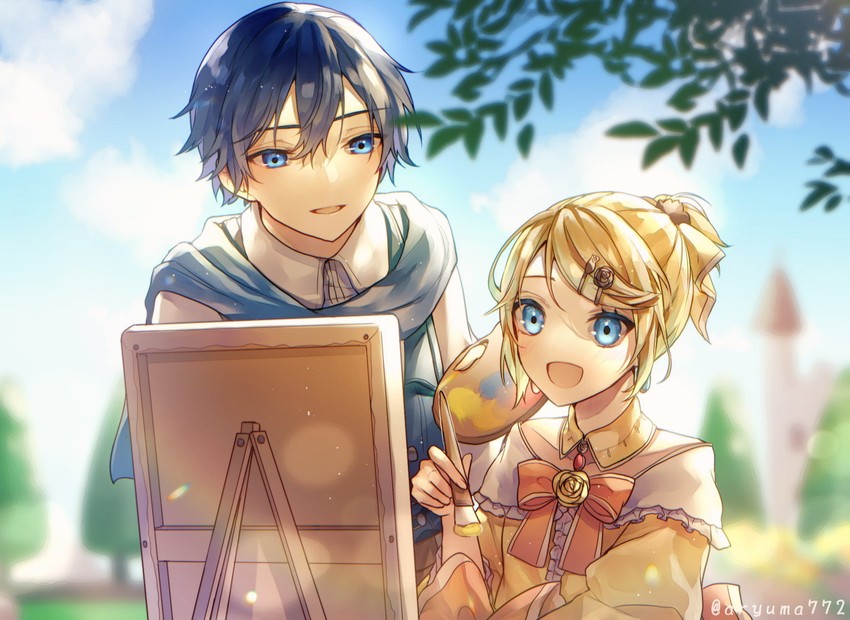 kagamine rin, kaito, riliane lucifen d'autriche, and kyle marlon (vocaloid and 2 more) drawn by aryuma772