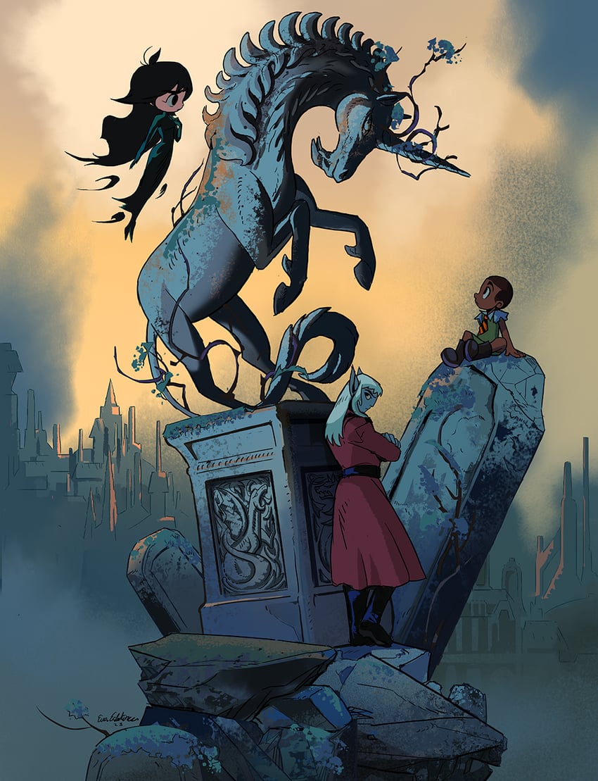 melinda, edrid, and seng (unicorn: warriors eternal) drawn by evelmiina