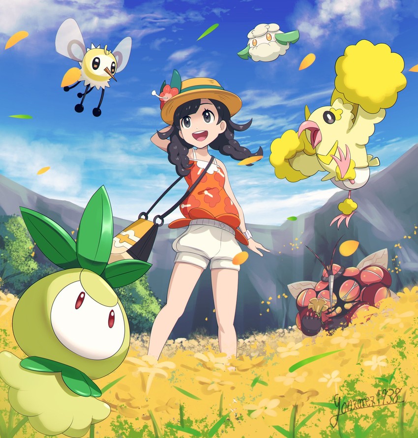 selene, cutiefly, oricorio, petilil, cottonee, and 1 more (pokemon and 1 more) drawn by gonzarez
