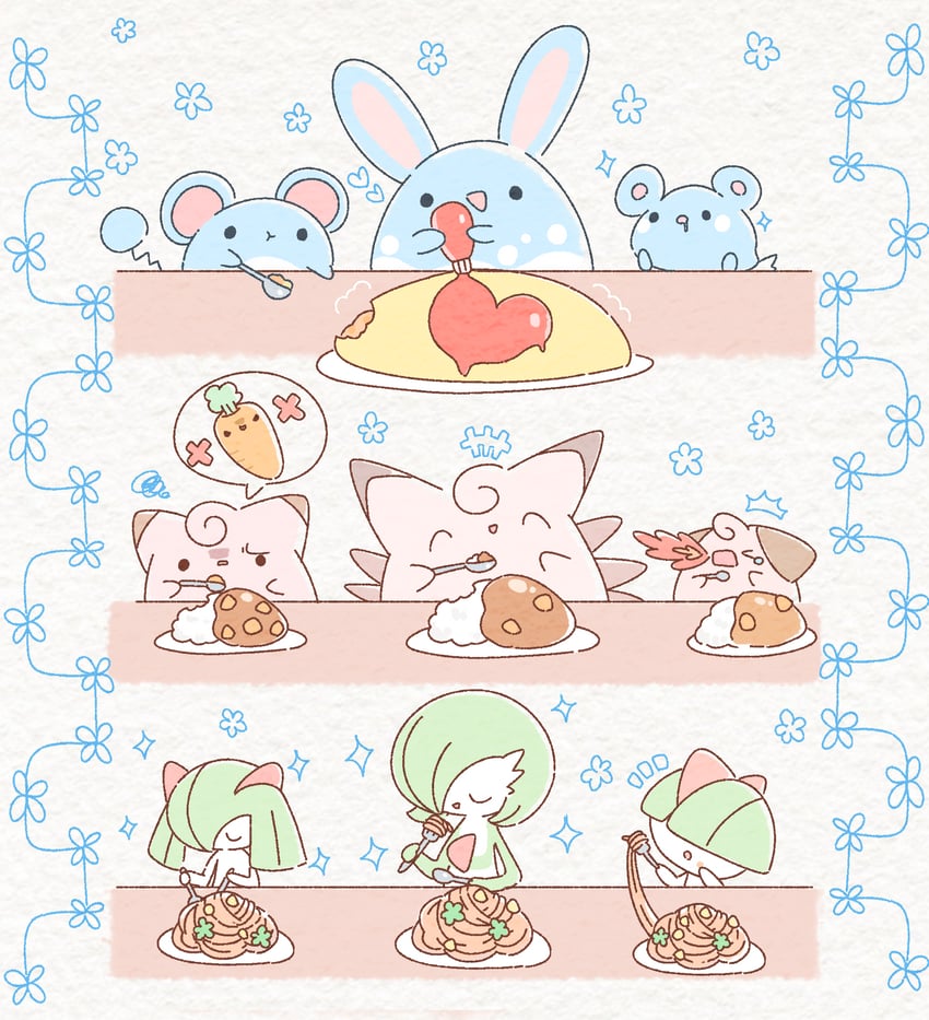 gardevoir, kirlia, ralts, clefairy, marill, and 4 more (pokemon) drawn by ototo_(otokameseimen)