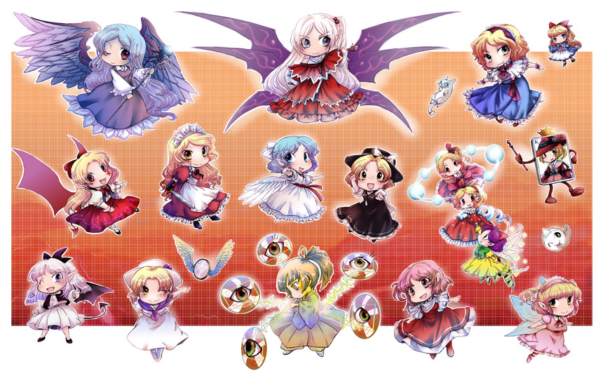 alice margatroid, shanghai doll, shinki, yumeko, mai, and 13 more (touhou) drawn by muutzi