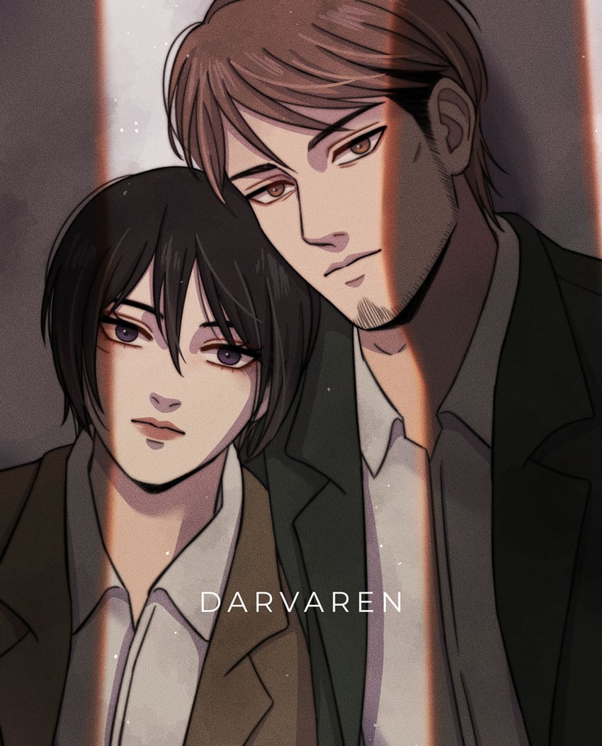mikasa ackerman and jean kirstein (shingeki no kyojin) drawn by darvaren