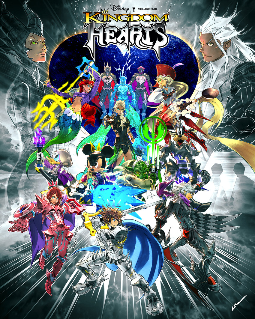sora, elsa, kairi, riku, mickey mouse, and 7 more (kingdom hearts and 9 more) drawn by larry_d_warren_jr.
