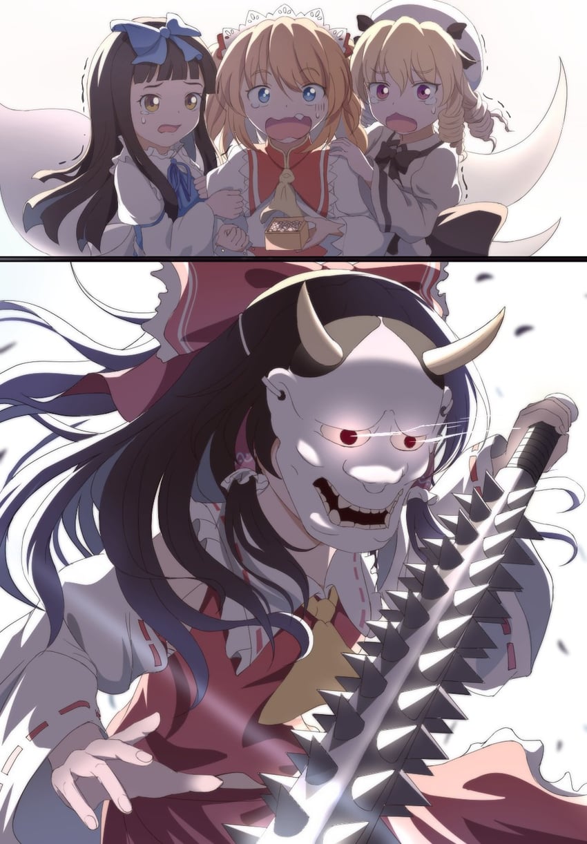 hakurei reimu, star sapphire, luna child, and sunny milk (touhou) drawn by chitose_hachi