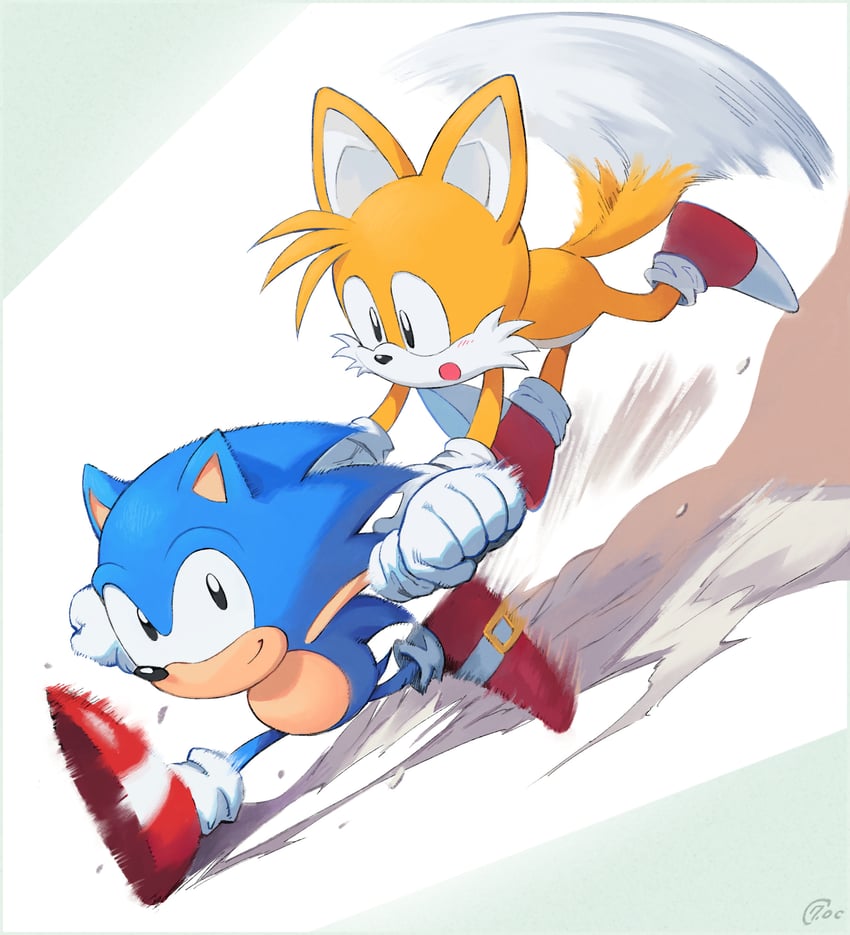 sonic the hedgehog, tails, classic sonic, and classic tails (sonic and 1 more) drawn by show_chiku-by