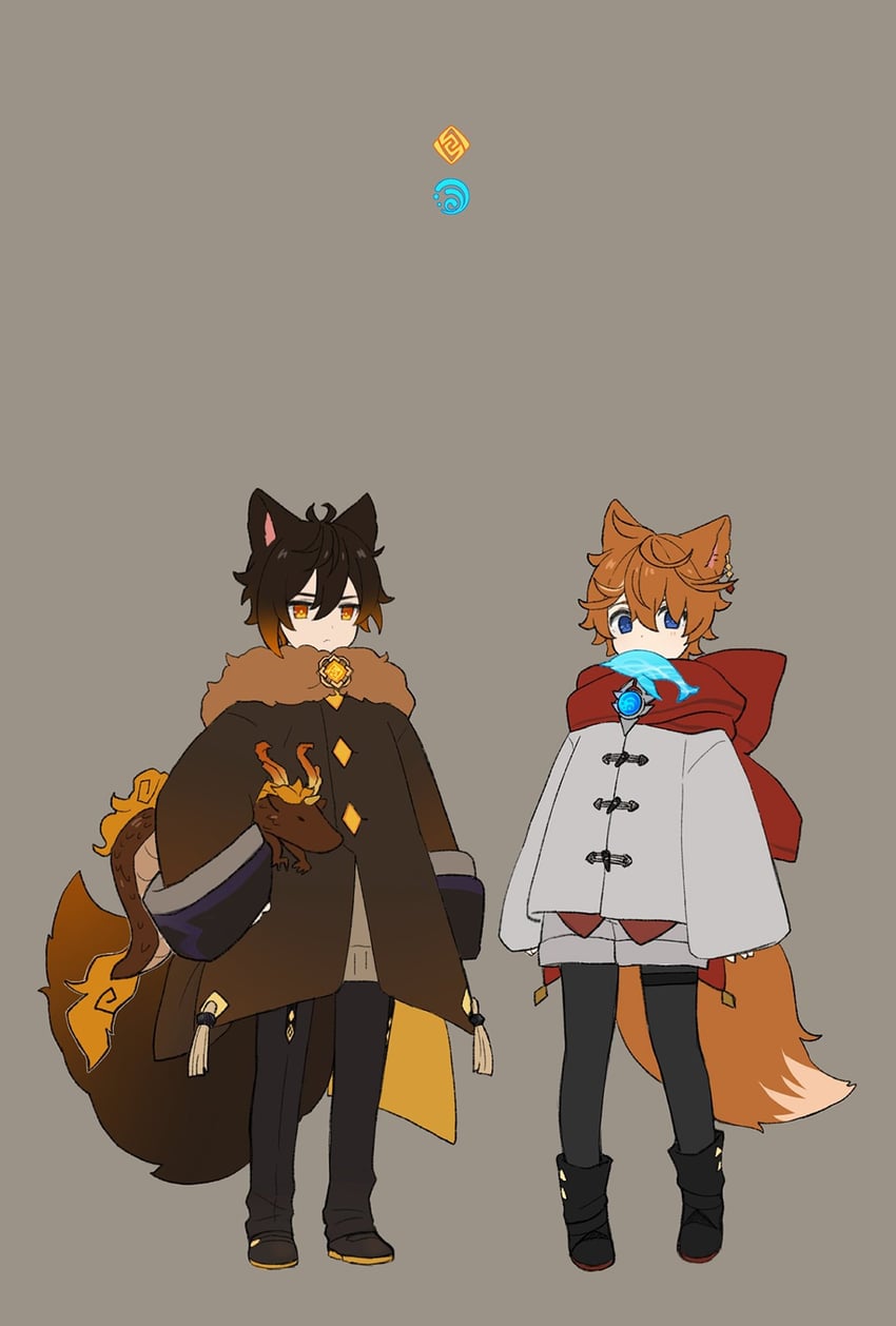 zhongli and tartaglia (genshin impact) drawn by marimo_jh