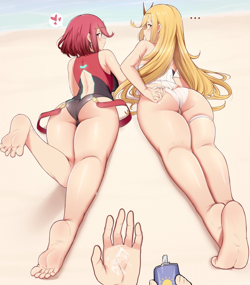 pyra and mythra (xenoblade chronicles and 1 more) drawn by bagelbomb