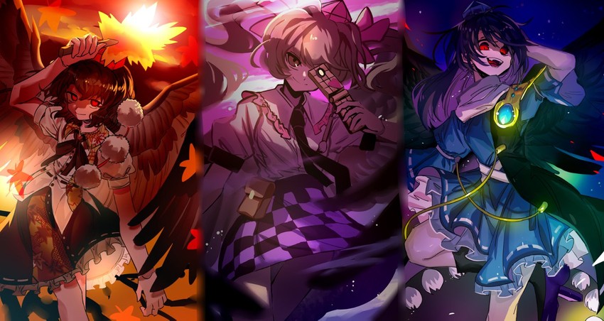 shameimaru aya, himekaidou hatate, and iizunamaru megumu (touhou) drawn by ichirugi