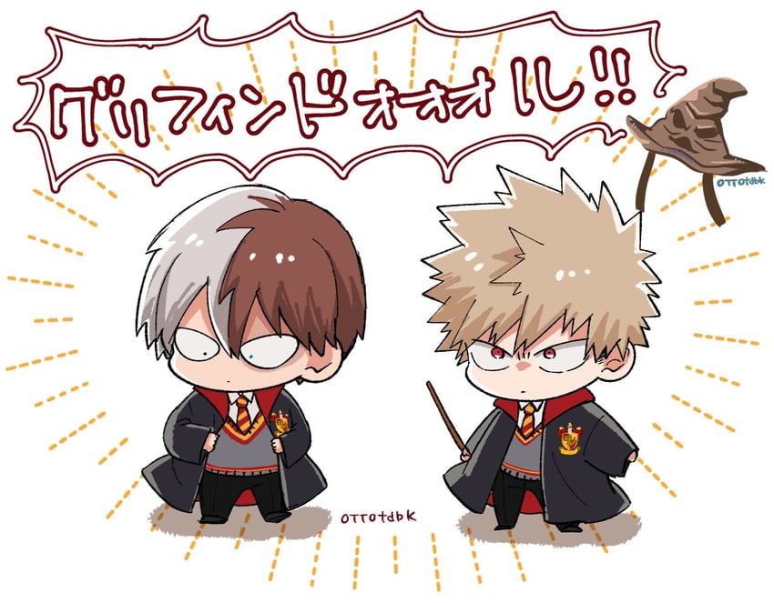 bakugou katsuki, todoroki shoto, and sorting hat (boku no hero academia and 1 more) drawn by ottotdbk
