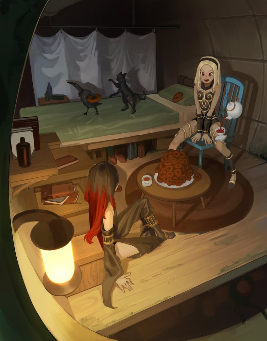 kitten, dusty, crow, and xii (gravity daze) drawn by srhk96