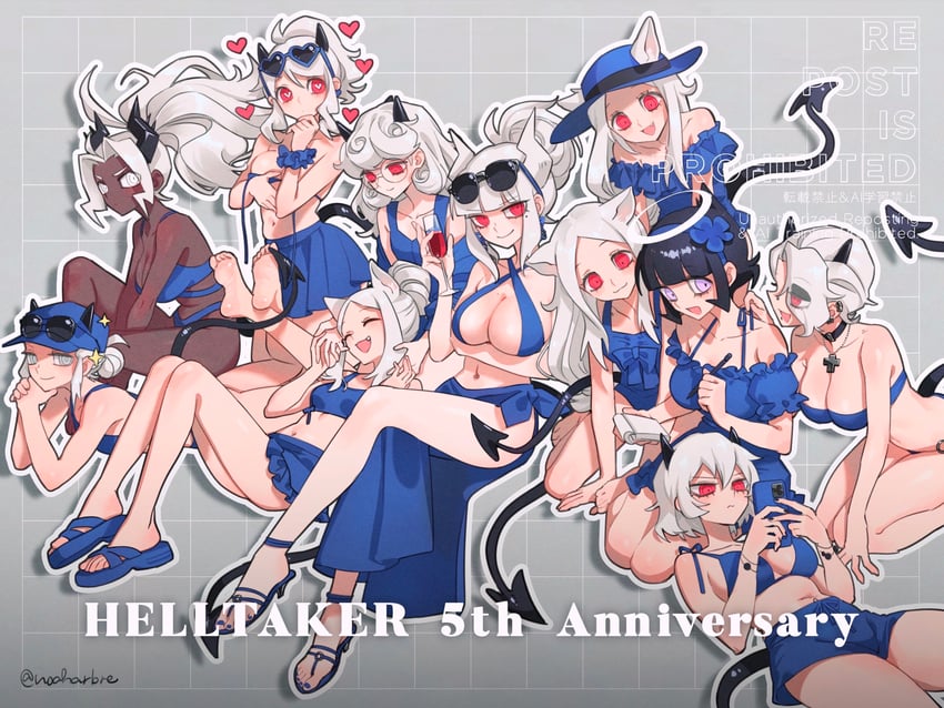 lucifer, modeus, justice, cerberus, judgement, and 4 more (helltaker) drawn by noah_(tettsui-sole)