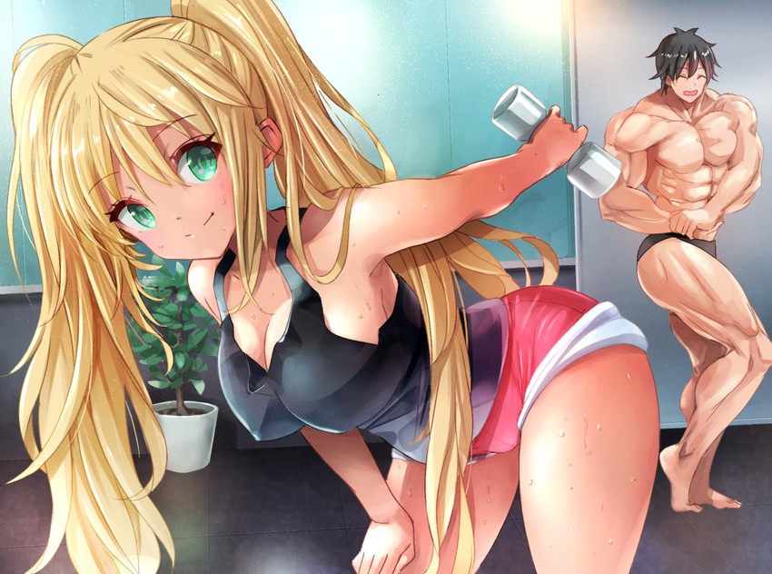 sakura hibiki and machio naruzou (dumbbell nan kilo moteru?) drawn by natsushima_memo