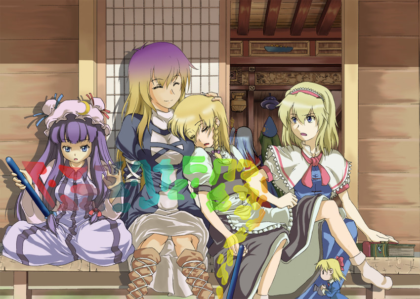kirisame marisa, alice margatroid, patchouli knowledge, hijiri byakuren, shanghai doll, and 2 more (touhou) drawn by moss_(sphere211)