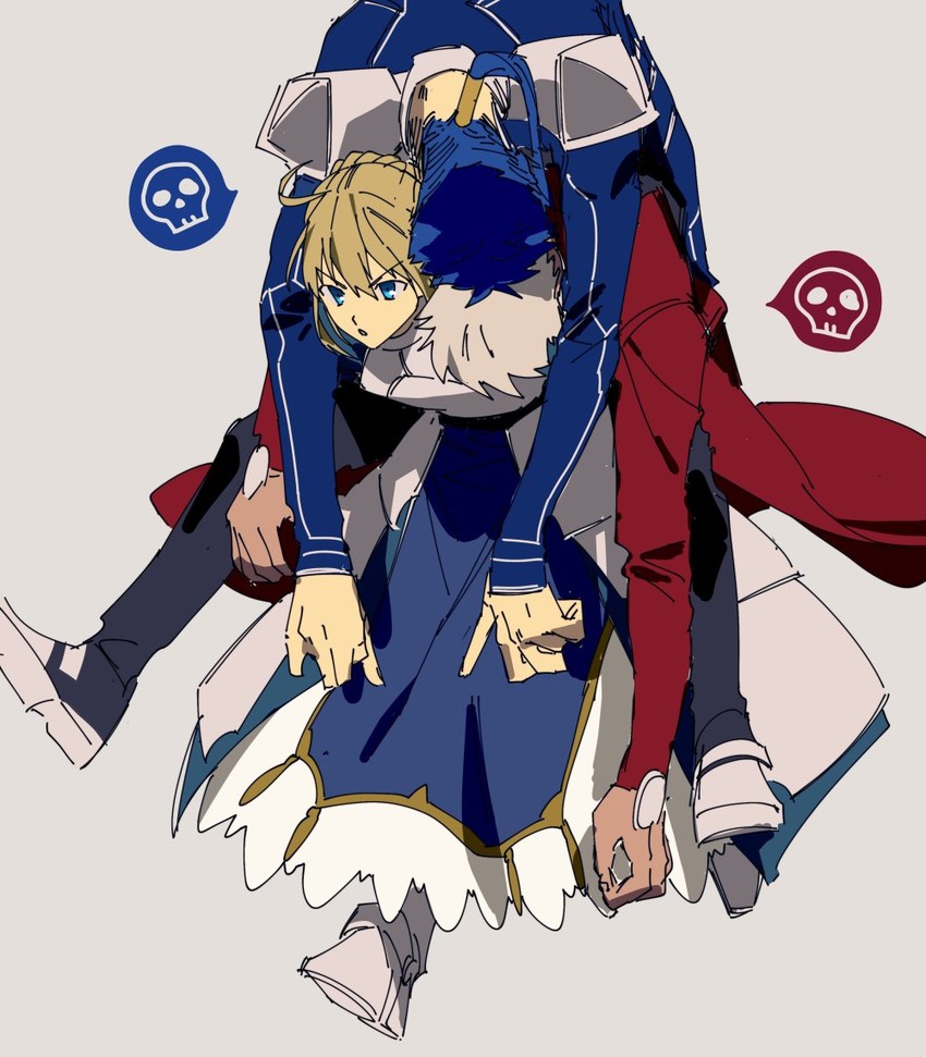 artoria pendragon, saber, cu chulainn, and archer (fate and 1 more) drawn by hirarego