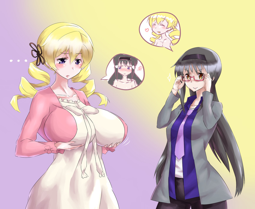 akemi homura and tomoe mami (mahou shoujo madoka magica) drawn by mizuumi_(bb)