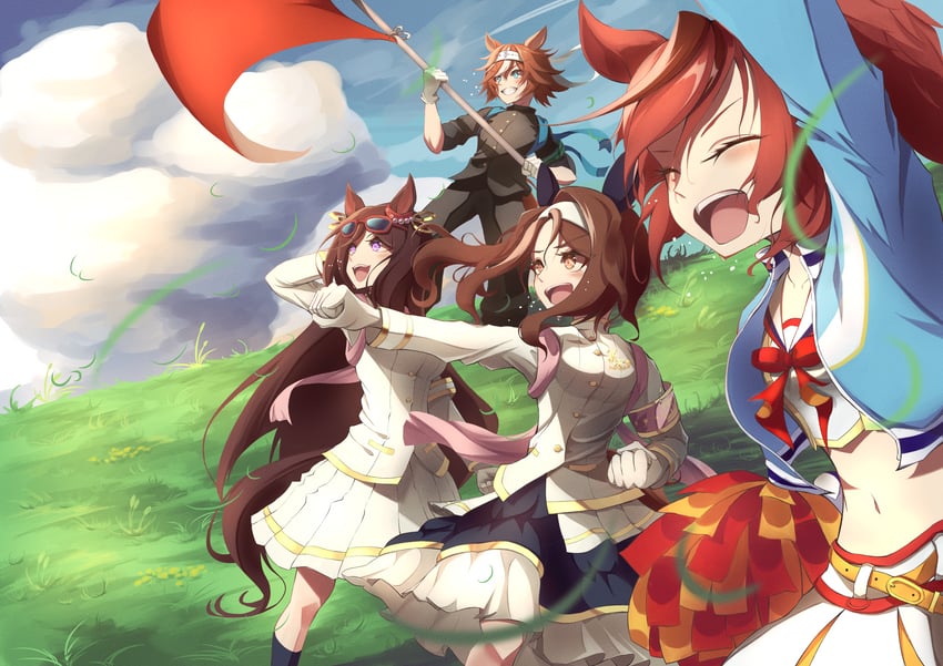 nice nature, seeking the pearl, king halo, bamboo memory, and kawakami princess (umamusume) drawn by roqro_kubi