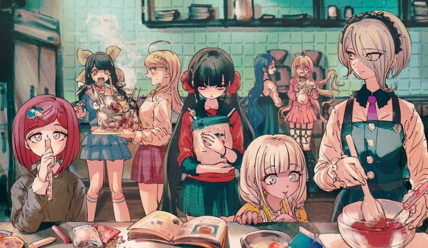 akamatsu kaede, harukawa maki, iruma miu, yumeno himiko, yonaga angie, and 3 more (danganronpa and 1 more) drawn by funabara_(sksn_herb)