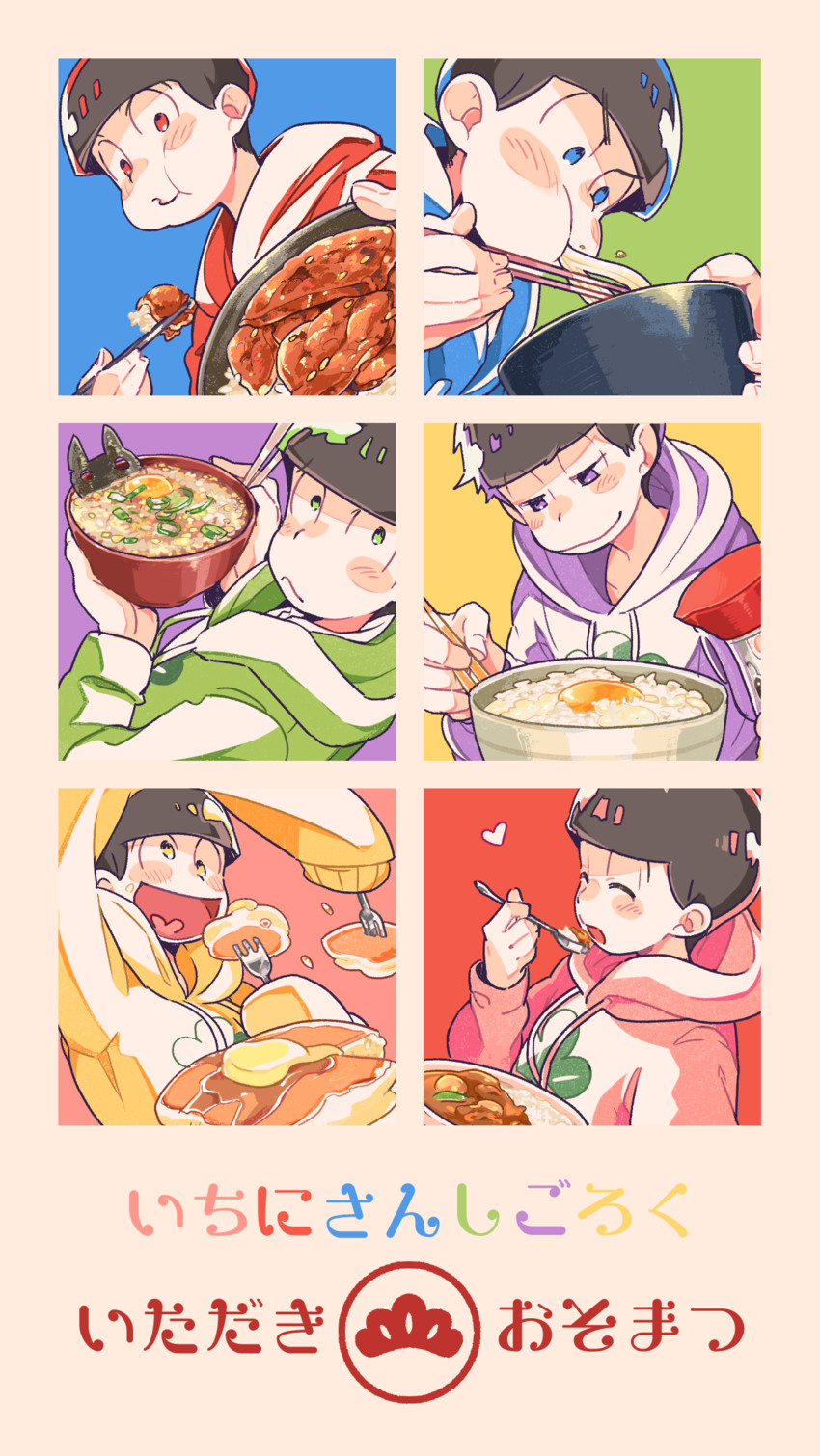 matsuno osomatsu, matsuno karamatsu, matsuno ichimatsu, matsuno jyushimatsu, matsuno choromatsu, and 1 more (osomatsu and 2 more) drawn by sankakusikaku40