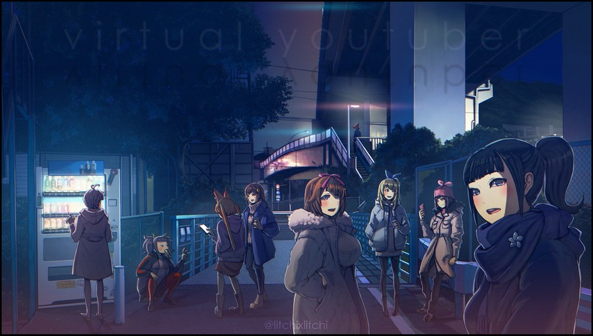 tokino sora, kizuna ai, kaguya luna, dennou shoujo siro, mirai akari, and 4 more (hololive and 7 more) drawn by raichi_(litchixlitchi)