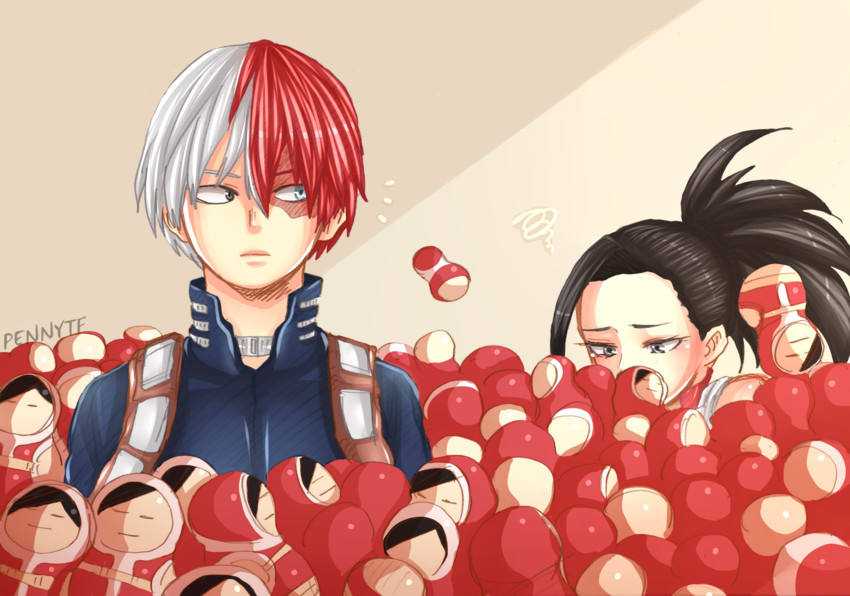 todoroki shoto and yaoyorozu momo (boku no hero academia) drawn by horikoshi_kouhei and pennytf