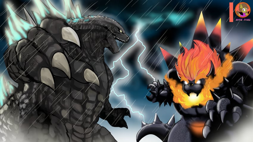 bowser, godzilla, and fury bowser (mario and 2 more) drawn by succubi_samus