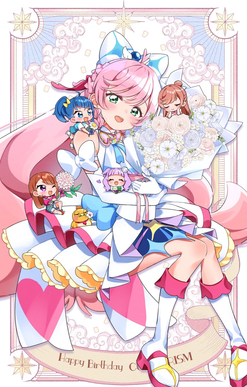 sora harewataru, nijigaoka mashiro, hijiri ageha, cure prism, yuunagi tsubasa, and 1 more (precure and 1 more) drawn by izumi_kirifu