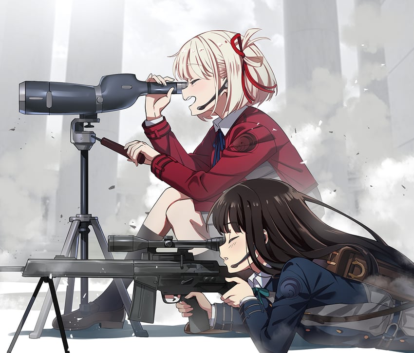 nishikigi chisato and inoue takina (lycoris recoil) drawn by nyoro_(nyoronyoro000)
