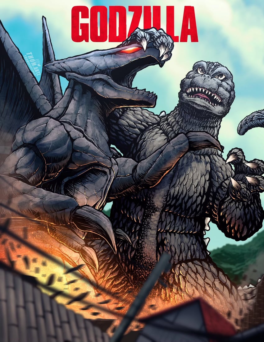 godzilla and muto (monsterverse and 1 more) drawn by thomdotartz