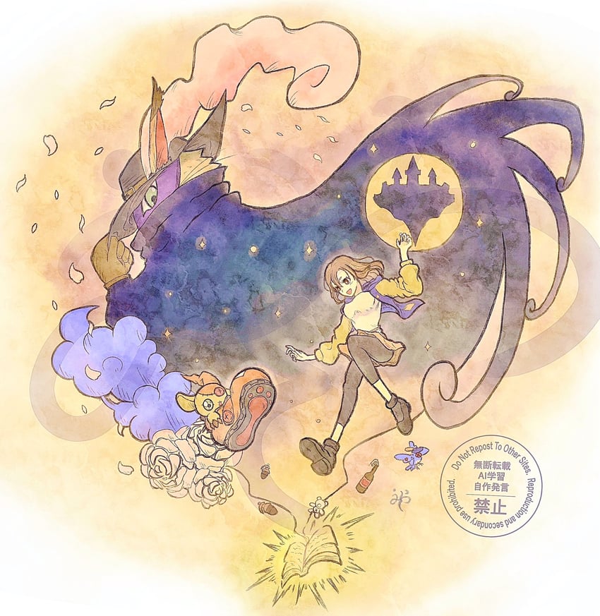 kinosaki arisa, shoemon, and nyabootmon (digimon and 2 more) drawn by omiyakoo