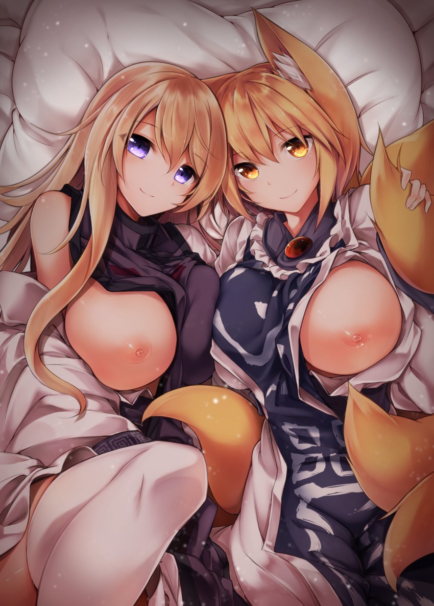 yakumo yukari and yakumo ran (touhou) drawn by midori_(misuriru8)