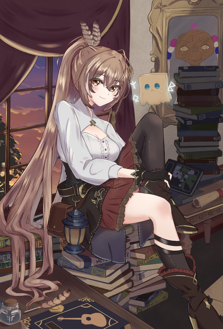 nanashi mumei, tsukumo sana, friend, nanashi mumei's horror painting, and e.t. (hololive and 2 more) drawn by chahanramen