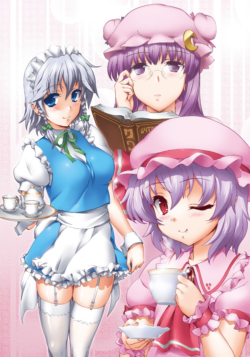 remilia scarlet, izayoi sakuya, and patchouli knowledge (touhou) drawn by henshako