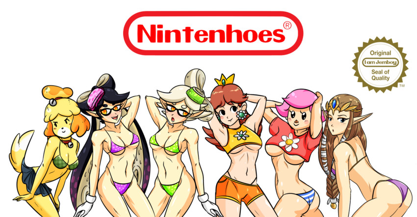 princess zelda, callie, marie, princess daisy, isabelle, and 1 more (the legend of zelda and 5 more) drawn by i_am_jemboy