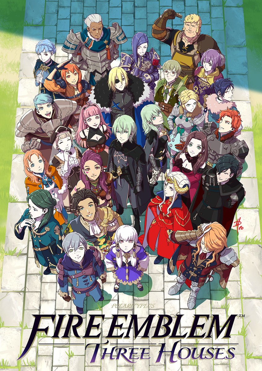 edelgard von hresvelg, dimitri alexandre blaiddyd, hilda valentine goneril, lysithea von ordelia, marianne von edmund, and 21 more (fire emblem and 1 more) drawn by polarityplus