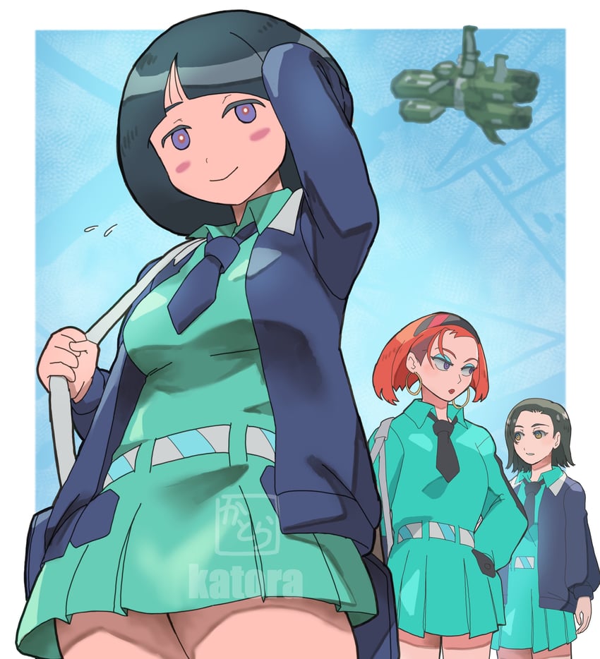shiiko sugai, comoli harcourt, and annqi (gundam and 1 more) drawn by k_katora