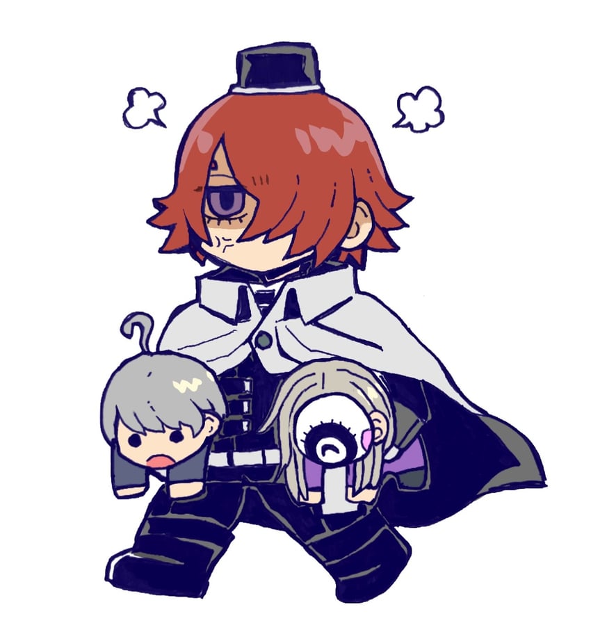 yuma kokohead, yomi hellsmile, and makoto kagutsuchi (master detective archives: rain code) drawn by hanabusashu