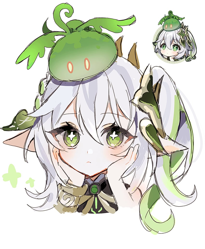 nahida, slime, and dendro slime (genshin impact) drawn by san_(sanmi0613)