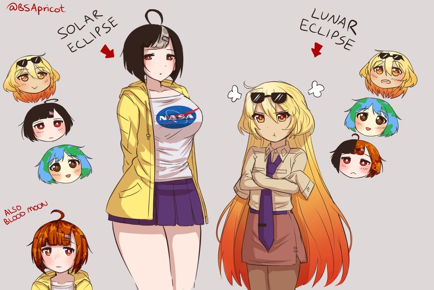 earth-chan, moon-chan, and sun-sensei (original) drawn by bsapricot
