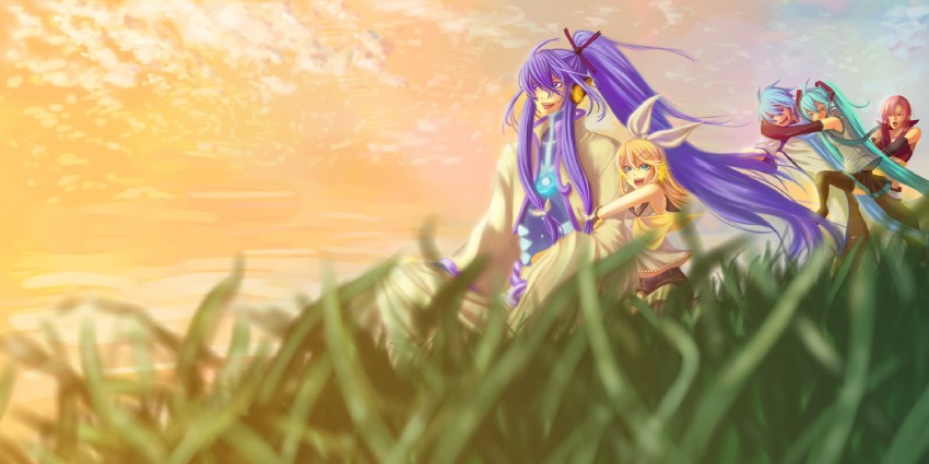 hatsune miku, kagamine rin, kaito, meiko, and kamui gakupo (vocaloid) drawn by nayu
