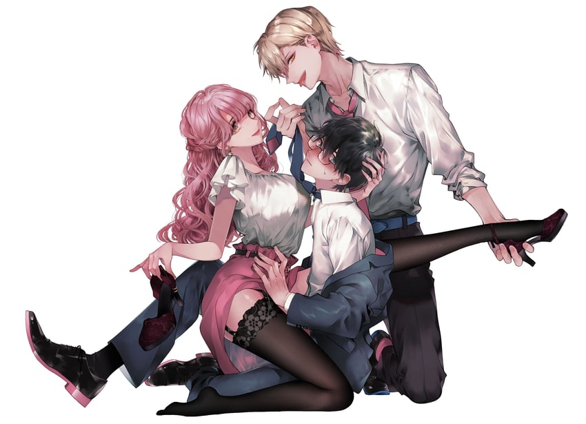 sumi reika, sakuraba haruma, and inukai shuuji (inu to kuzu) drawn by asaga_iori