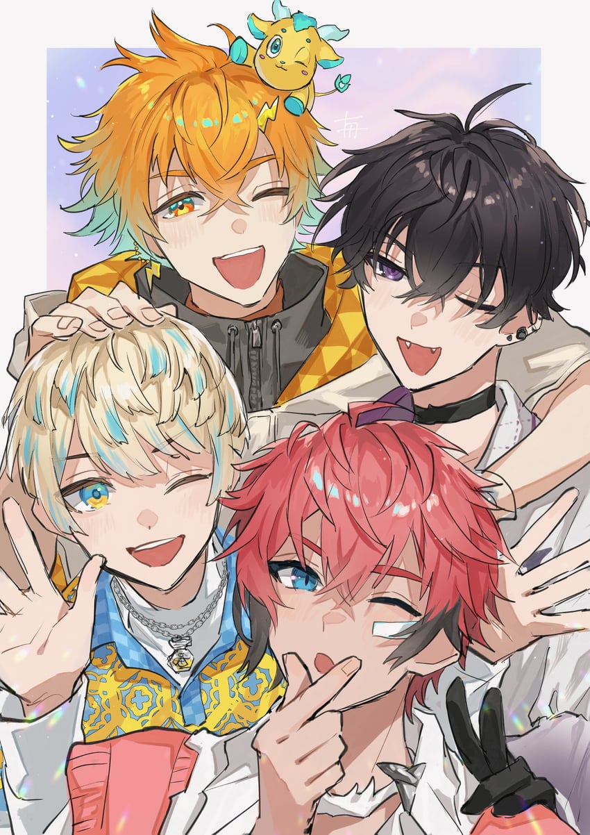usami rito, saiki ittetsu, hibachi mana, and akagi wen (nijisanji) drawn by hakobune_noark