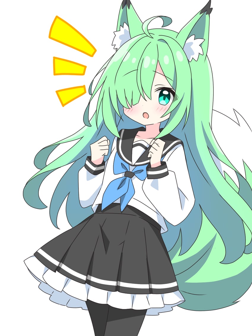 green-haired fox girl (original) drawn by kotatsu-mazoku
