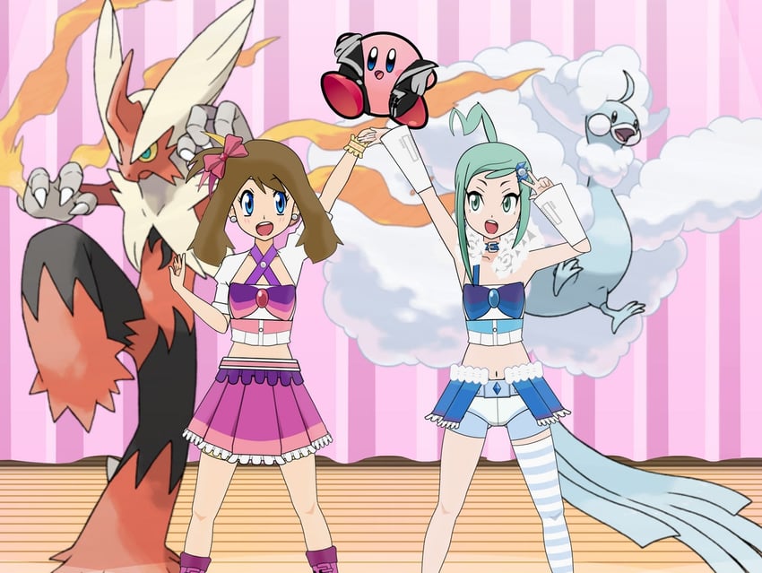 kirby, may, altaria, blaziken, lisia, and 2 more (pokemon and 3 more)